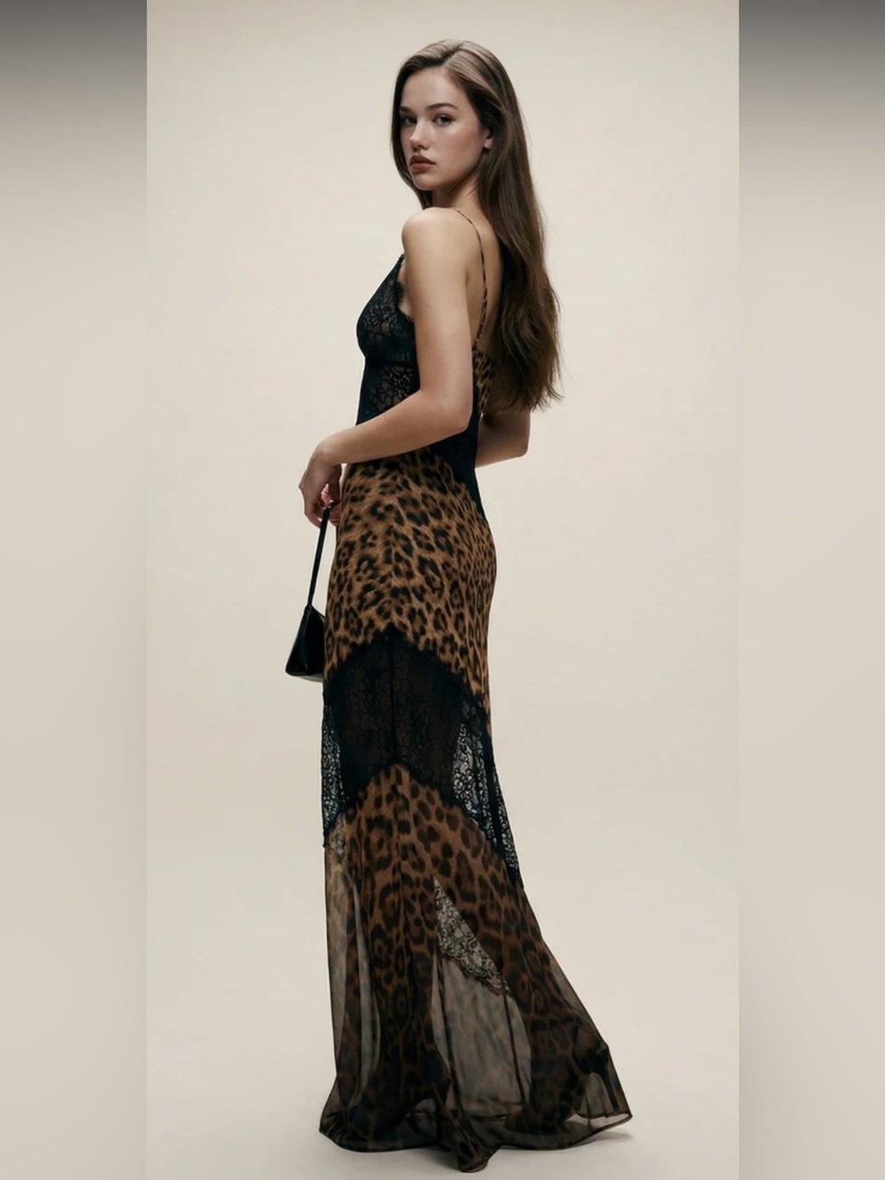 NBD Leopard Lace Maxi Dress in Black & Brown